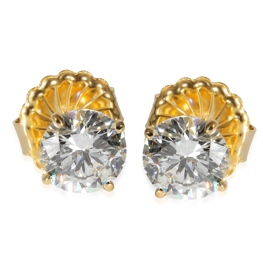 Diamond Stud Earrings in 18K Yellow Gold with 3.05 CTW GIA Certified: Diamond Stud Earrings in 18K Yellow Gold with 3.05 CTW GIA Certified These 18K yellow gold stud earrings feature round brilliant diamonds with a total carat weight of 3.05 ct. Each earring is set with