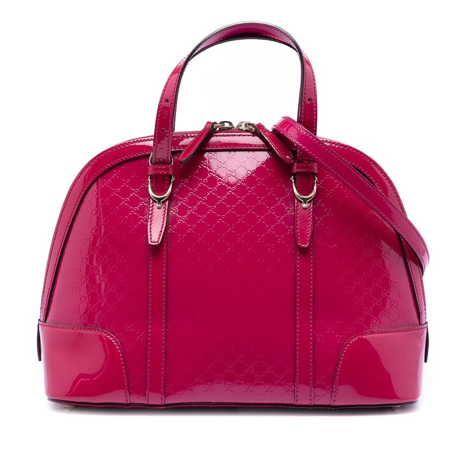 Gucci Microguccissima Patent Leather Small Nice Satchel with Detachable Strap: Gucci Microguccissima Patent Leather Small Nice Satchel with Detachable Strap This Gucci Small Microguccissima Patent Nice Dome Satchel features a pink patent leather body with flat leather handles an