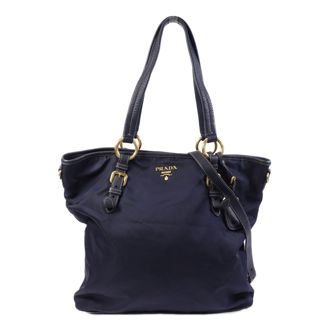 PRADA Blue Nylon 2 Way Shoulder Bag BR4365 with GHW: PRADA Blue Nylon 2 Way Shoulder Bag BR4365 with GHW This PRADA 2 Way Shoulder Bag is crafted from durable nylon in a sophisticated navy color. Measuring 14.0 inches in length, 13.0 inches in height, a