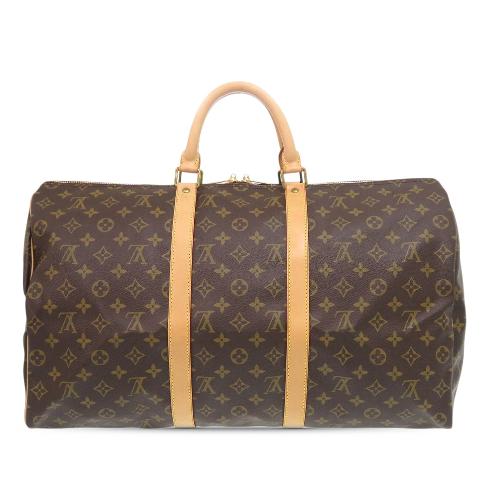 Louis Vuitton Keepall 50 Monogram Canvas Travel Bag: Louis Vuitton Keepall 50 Monogram Canvas Travel Bag Louis Vuitton Monogram Keepall 50 travel bag crafted with a monogram canvas body, rolled leather handles, and a top zip closure. Made in France. Con