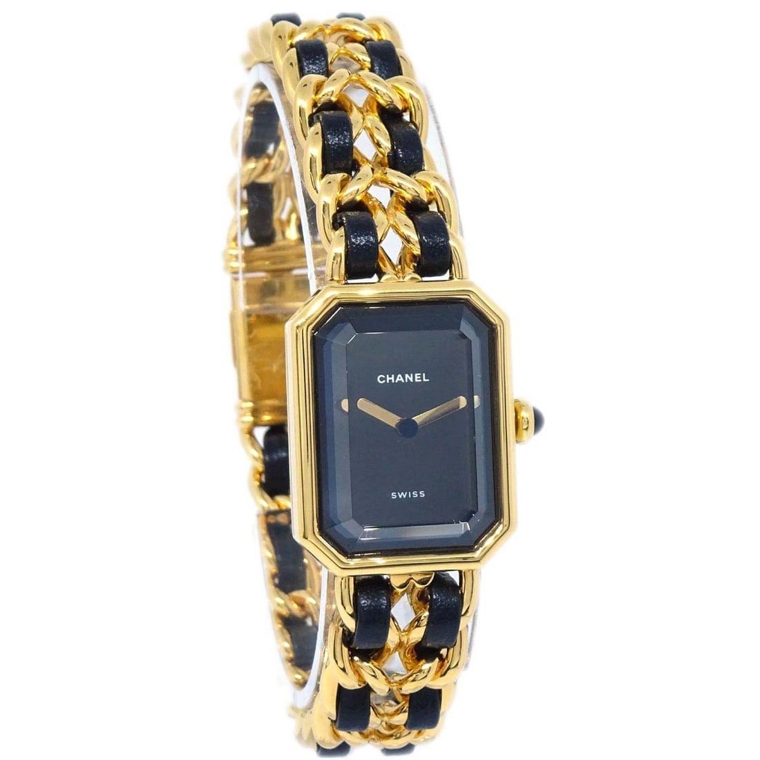 CHANEL Premiere XL Womens Quartz Wristwatch Gold Plated Leather: CHANEL Premiere XL Womens Quartz Wristwatch Gold Plated Leather Chanel Premiere #XL wristwatch with a quartz movement and analog display. This women's watch features a black and gold color scheme with