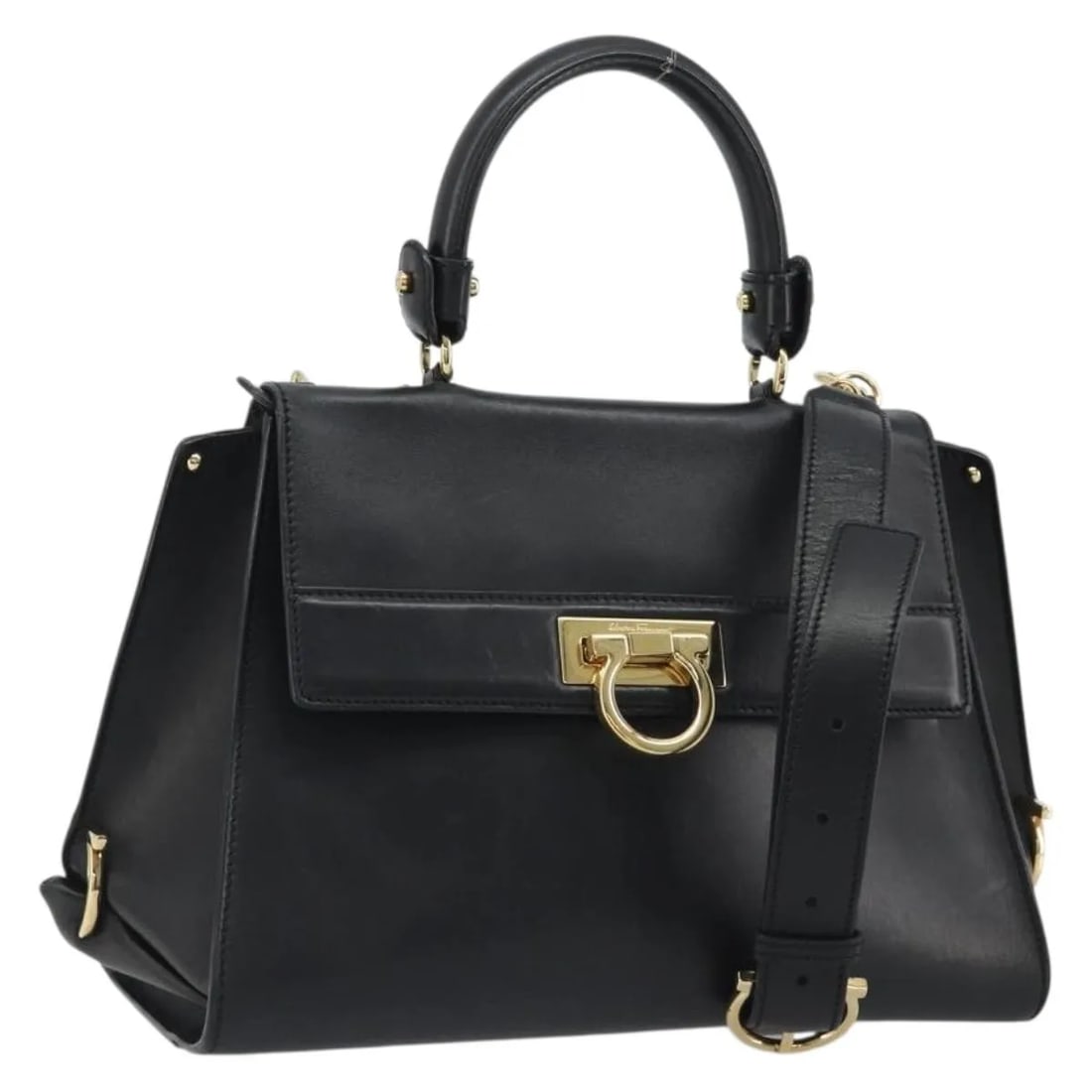 Black Leather Satchel Salvatore Ferragamo Sofia (1 of 18)