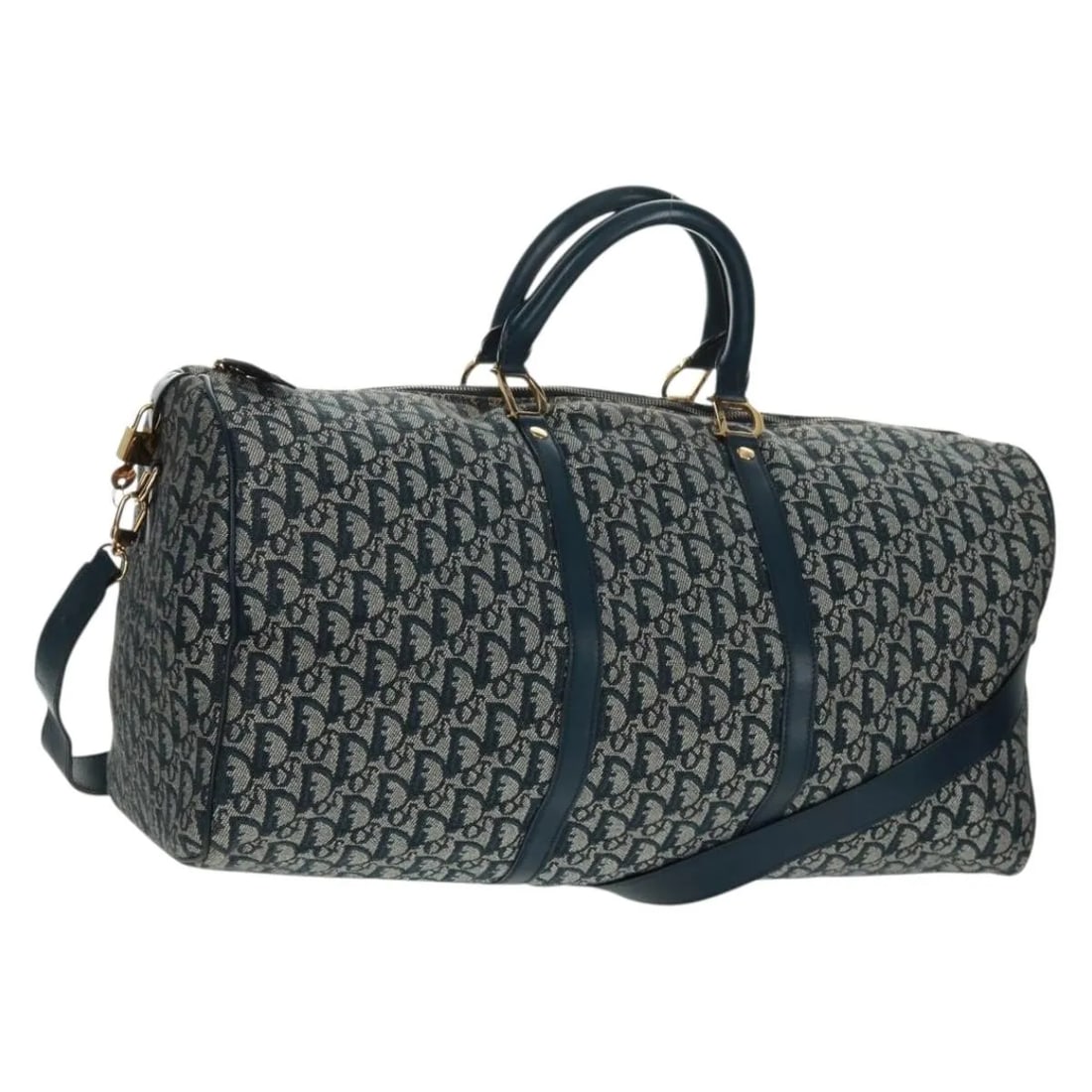 Christian Dior Trotter Boston Bag Navy Canvas: Christian Dior Trotter Boston Bag Navy Canvas This Christian Dior Vintage Trotter Boston Bag is crafted from durable navy Diorissimo canvas and features leather accents. Designed for unisex use, it of