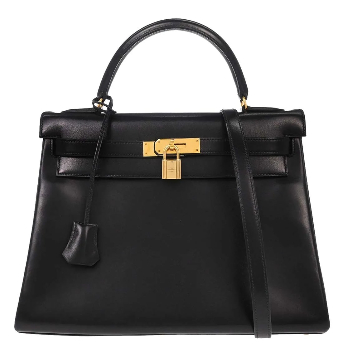 Hermes Kelly black leather handbag 33cm gold tone hardware (1 of 18)