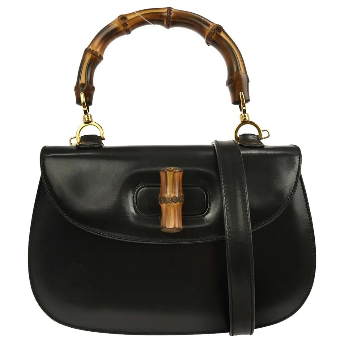 Black Leather Gucci Convertible Bamboo Handle Vintage Bag Italy (1 of 10)