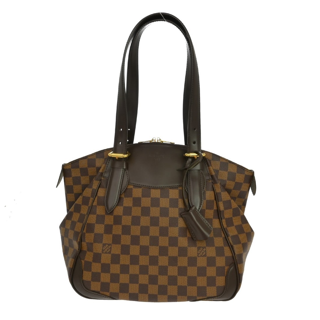 Louis Vuitton Verona MM Damier Canvas Brown Zip Tote N41118: Louis Vuitton Verona MM Damier Canvas Brown Zip Tote N41118 Vintage Louis Vuitton Verona MM tote handbag in brown Damier canvas and leather with double handles, zip closure, logo accents, and inner po