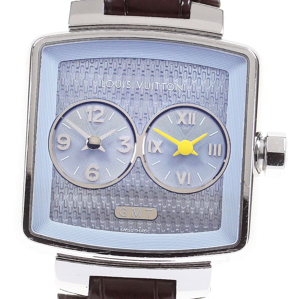 Louis Vuitton Speedy Duojet GMT Quartz Womens Wristwatch Q2371: Louis Vuitton Speedy Duojet GMT Quartz Womens Wristwatch Q2371 This Louis Vuitton Speedy Duojet GMT Quartz women's wristwatch features a stainless steel case and an ice blue dial, complemented by a le
