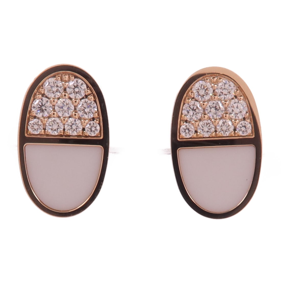 Hermes Chaine Dancre Verso Pierced Earrings 18K Rose Gold Diamond Ceramic (1 of 11)