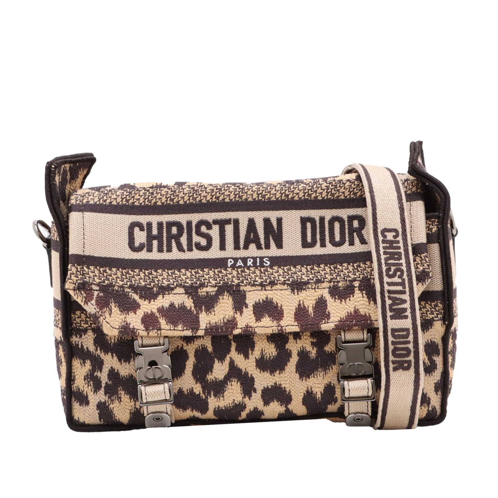 Dior Mizza Leopard Canvas Crossbody Messenger Bag: Dior Mizza Leopard Canvas Crossbody Messenger Bag This Dior Mizza Small Embroidered Canvas Leopard DiorCamp Messenger Bag features an embroidered canvas body with a leopard pattern, a detachable and a