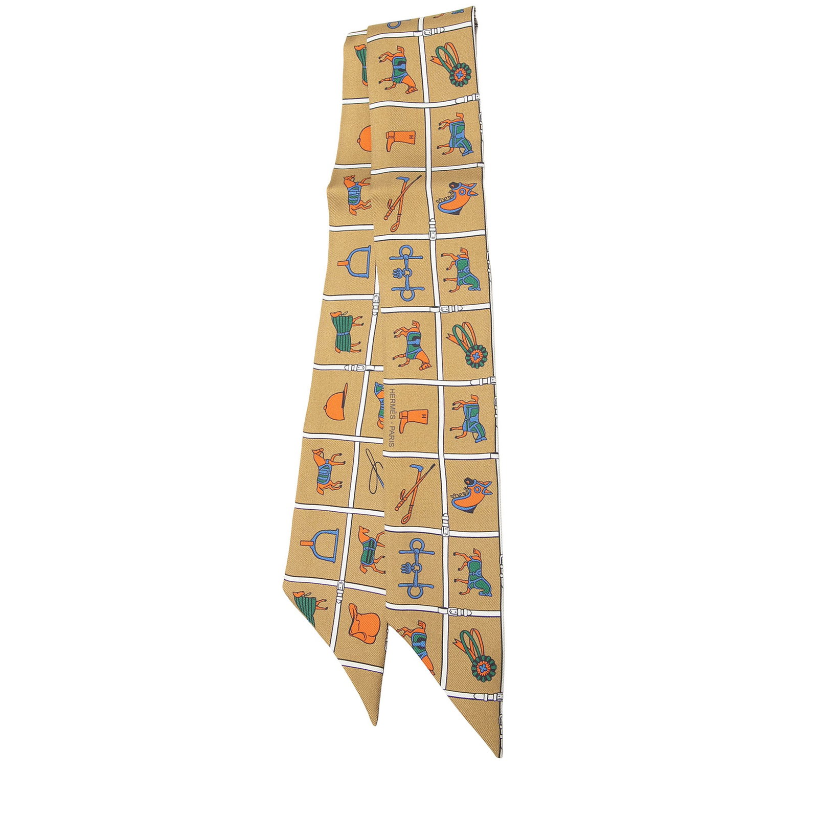 Hermes Couvertures et Tenues de Jour Silk Scarf Twilly: Hermes Couvertures et Tenues de Jour Silk Scarf Twilly Hermes Twilly scarf in the Couvertures et Tenues de Jour print. Crafted from 100% silk, this accessory features a brown colorway and is made in F