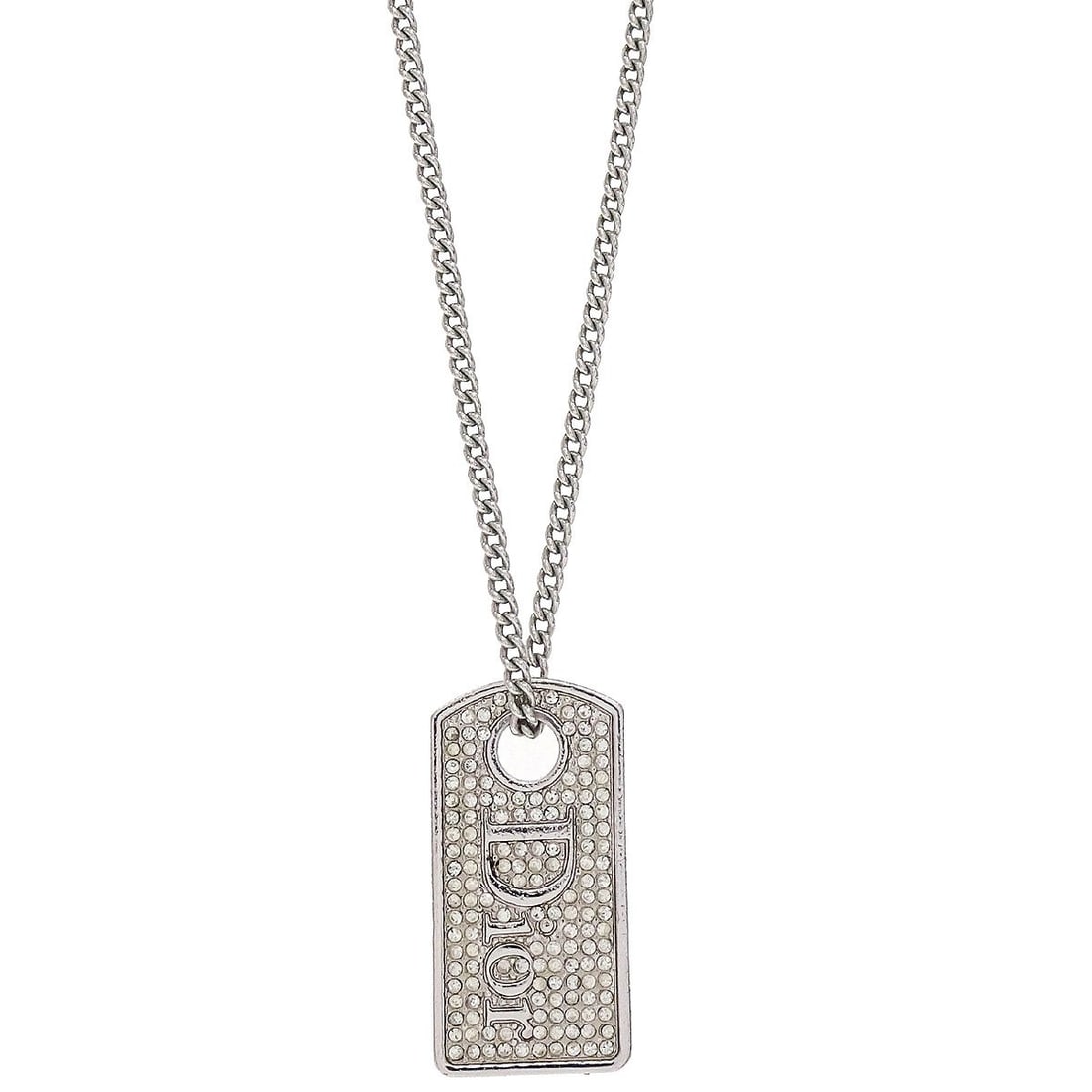 Vintage Dior Pendant Necklace Silver Plated Rhinestone Charm: Vintage Dior Pendant Necklace Silver Plated Rhinestone Charm Vintage Christian Dior pendant necklace in silver plated metal with rhinestone detailing. This necklace features a charm-style pendant and 