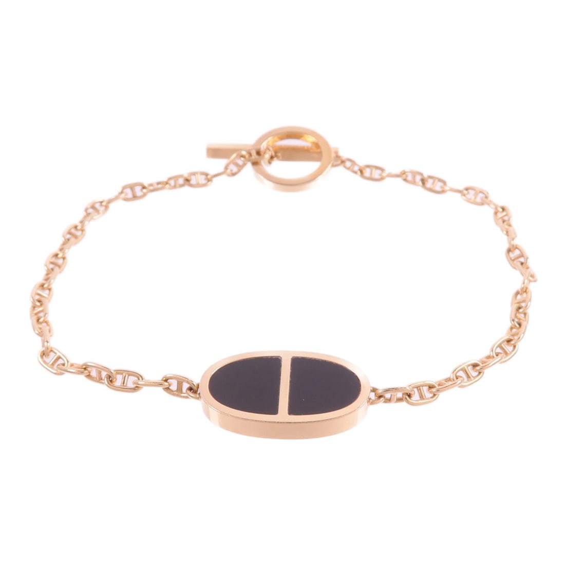 HERMES Chaine d'ancre Verso bracelet in 18K rose gold black ceramic: HERMES Chaine d'ancre Verso bracelet in 18K rose gold black ceramic Hermes Chaine d'ancre Verso bracelet crafted in 18K pink gold with black ceramic. Designed for women, this bracelet is made in Franc