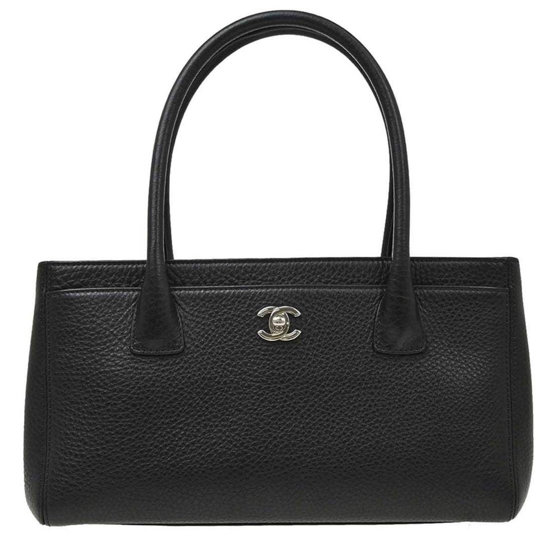 CHANEL Executive Cerf black deerskin tote handbag: CHANEL Executive Cerf black deerskin tote handbag Chanel Executive Cerf tote bag in black deerskin with double handles, canvas lining, and logo accents. This medium tote features exterior and interior