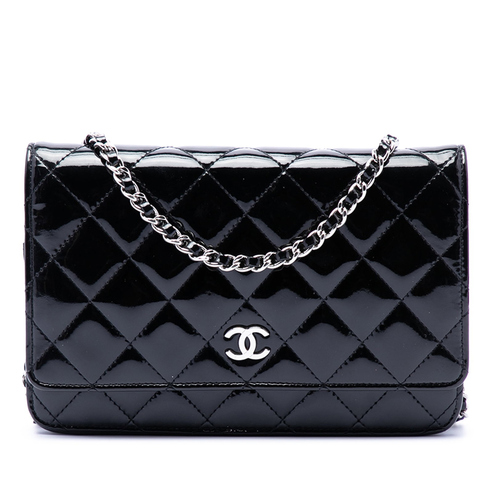 Chanel CC Patent Quilted Wallet on Chain Black Leather (1 of 7)