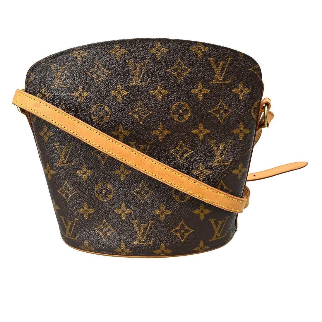 Louis Vuitton Drouot Monogram Canvas Crossbody Bag M51290: Louis Vuitton Drouot Monogram Canvas Crossbody Bag M51290 Vintage Louis Vuitton Drouot shoulder bag in brown Monogram canvas with leather trim and an adjustable leather strap. This women's bag feature