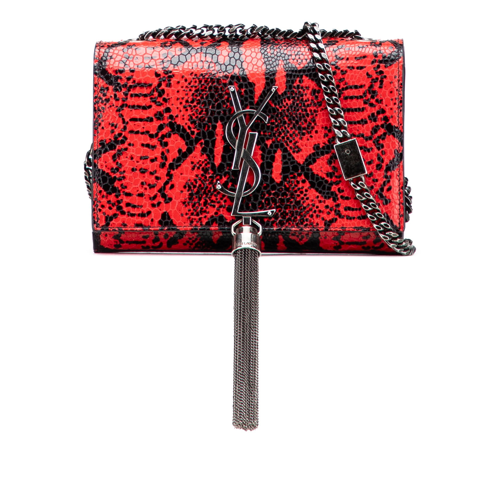 Saint Laurent Red Embossed Leather Kate Crossbody Bag with YSL Logo: Saint Laurent Red Embossed Leather Kate Crossbody Bag with YSL Logo The Saint Laurent Small Embossed Calfskin Classic Monogram Kate Crossbody is a stylish and sophisticated accessory. This bag feature