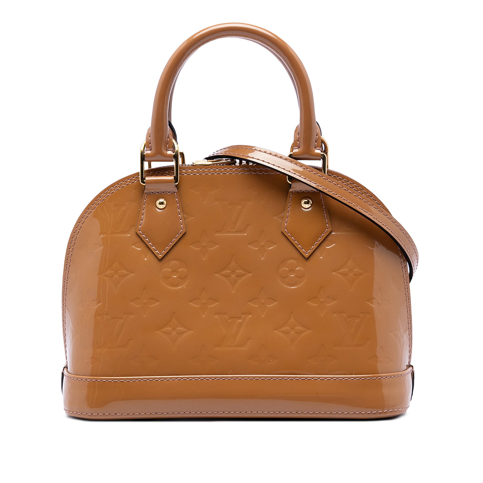 Louis Vuitton Alma BB Monogram Vernis Leather Handbag: Louis Vuitton Alma BB Monogram Vernis Leather Handbag The Louis Vuitton Monogram Vernis Alma BB is a structured handbag crafted in monogram vernis leather. It features rolled leather handles, a detach