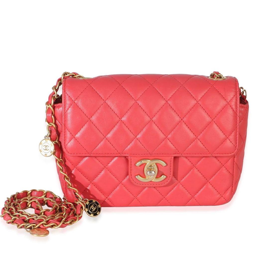 Chanel Coco Pins Mini Flap Shoulder Bag Pink Quilted Leather: Chanel Coco Pins Mini Flap Shoulder Bag Pink Quilted Leather Pre-owned Chanel Coco Pins Chain Mini Flap shoulder bag in quilted lambskin leather with a turnlock closure and chain strap. This unisex ba