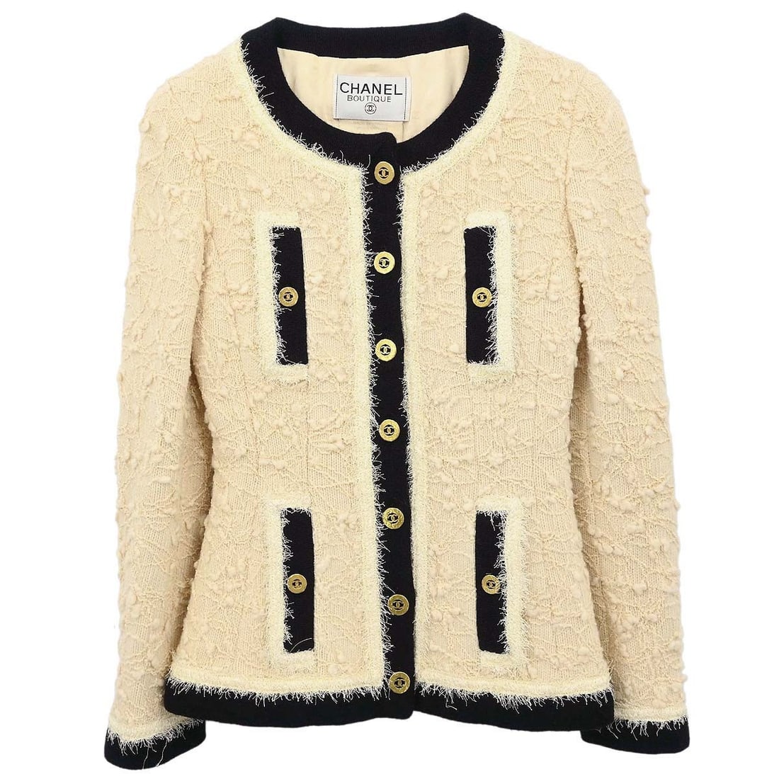 CHANEL 94A Off White Collarless Wool Blend Jacket Size 36 (1 of 15)