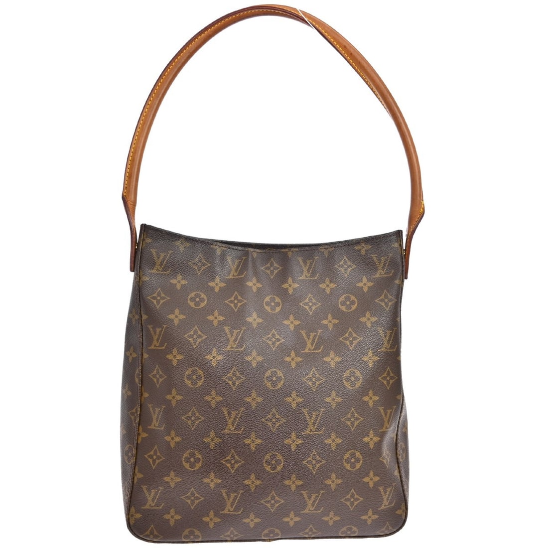 Louis Vuitton Looping GM Monogram Shoulder Bag M51145: Louis Vuitton Looping GM Monogram Shoulder Bag M51145 Vintage Louis Vuitton Looping GM shoulder bag in Monogram canvas with leather trim and a beige lining. This women's shoulder bag features an open 