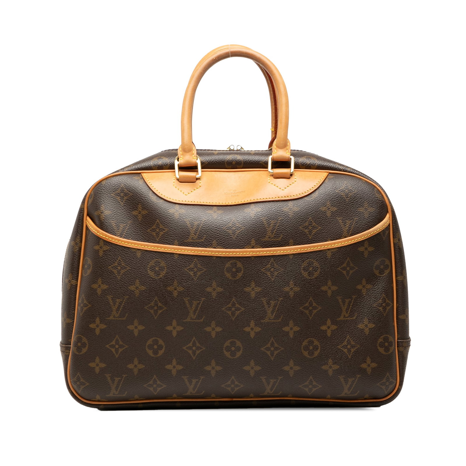 Louis Vuitton Deauville monogram canvas tote bag: Louis Vuitton Deauville monogram canvas tote bag This Louis Vuitton Monogram Deauville bag features the iconic monogram canvas with vachetta leather trim and rolled vachetta leather handles. It includ