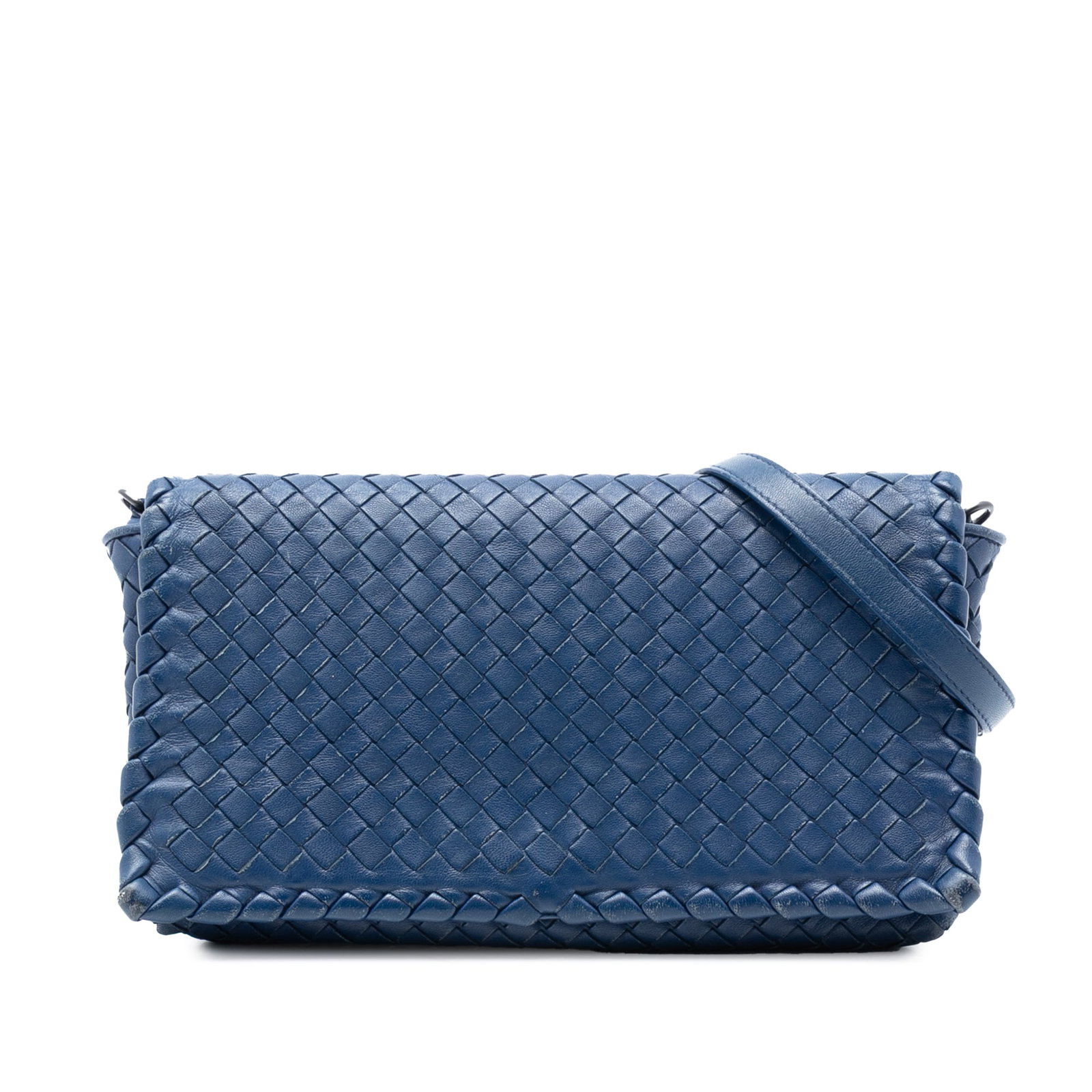 Bottega Veneta Blue Nappa Leather Intrecciato Woven Flap Crossbody Bag (1 of 8)