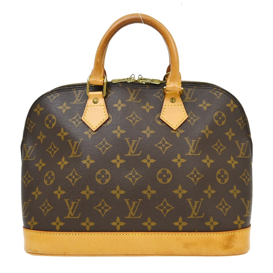 Louis Vuitton Alma Monogram Canvas Handbag M51130 Brown: Louis Vuitton Alma Monogram Canvas Handbag M51130 Brown Vintage Louis Vuitton Alma handbag in Monogram canvas with leather trim and double handles. This women's medium handbag features a zip closure, 