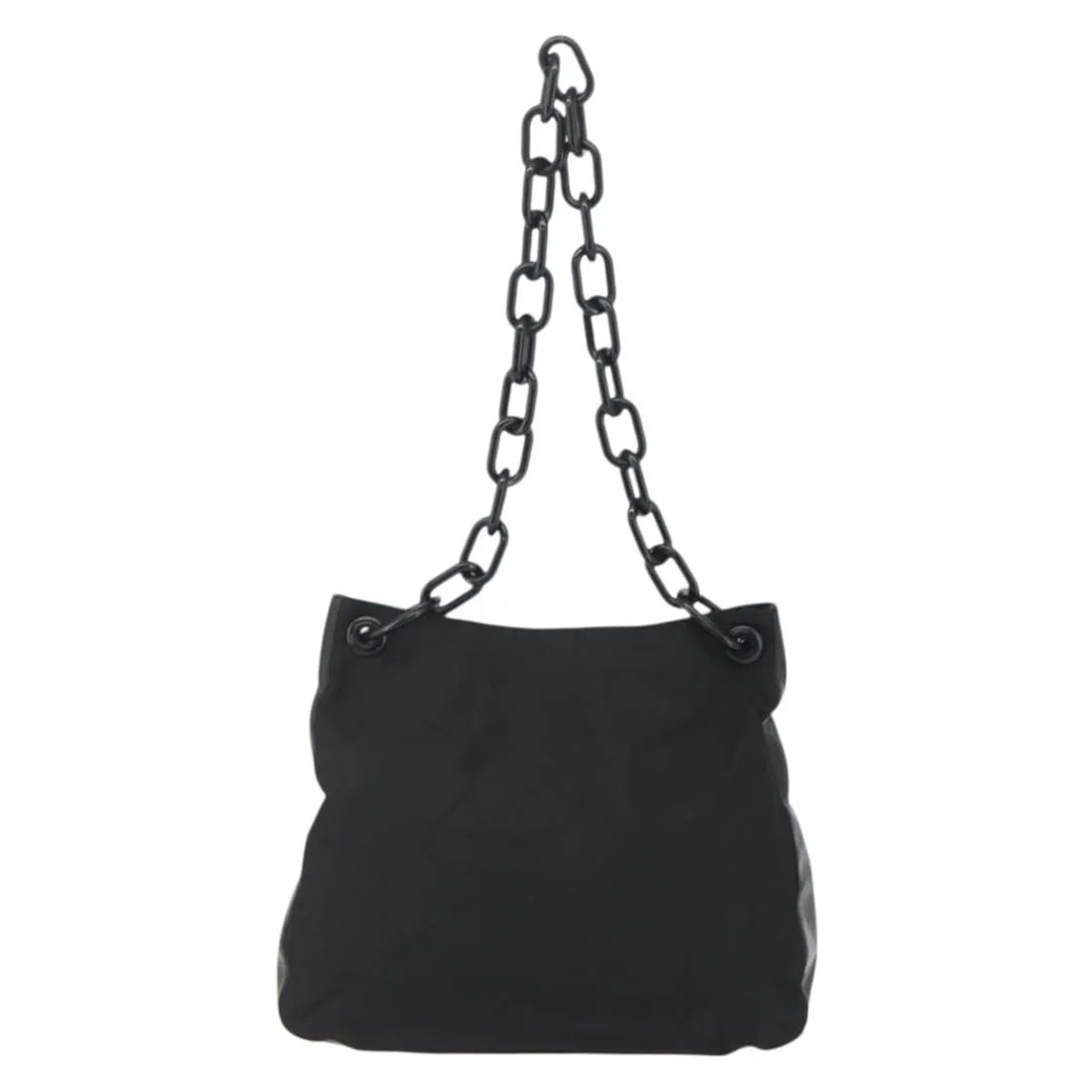 Prada Chain black nylon shoulder bag: Prada Chain black nylon shoulder bag This pre-owned Prada Chain Shoulder Bag for women features a black nylon body with leather and metal fittings. It measures 32cm x 26cm x 9cm and was made in Italy.