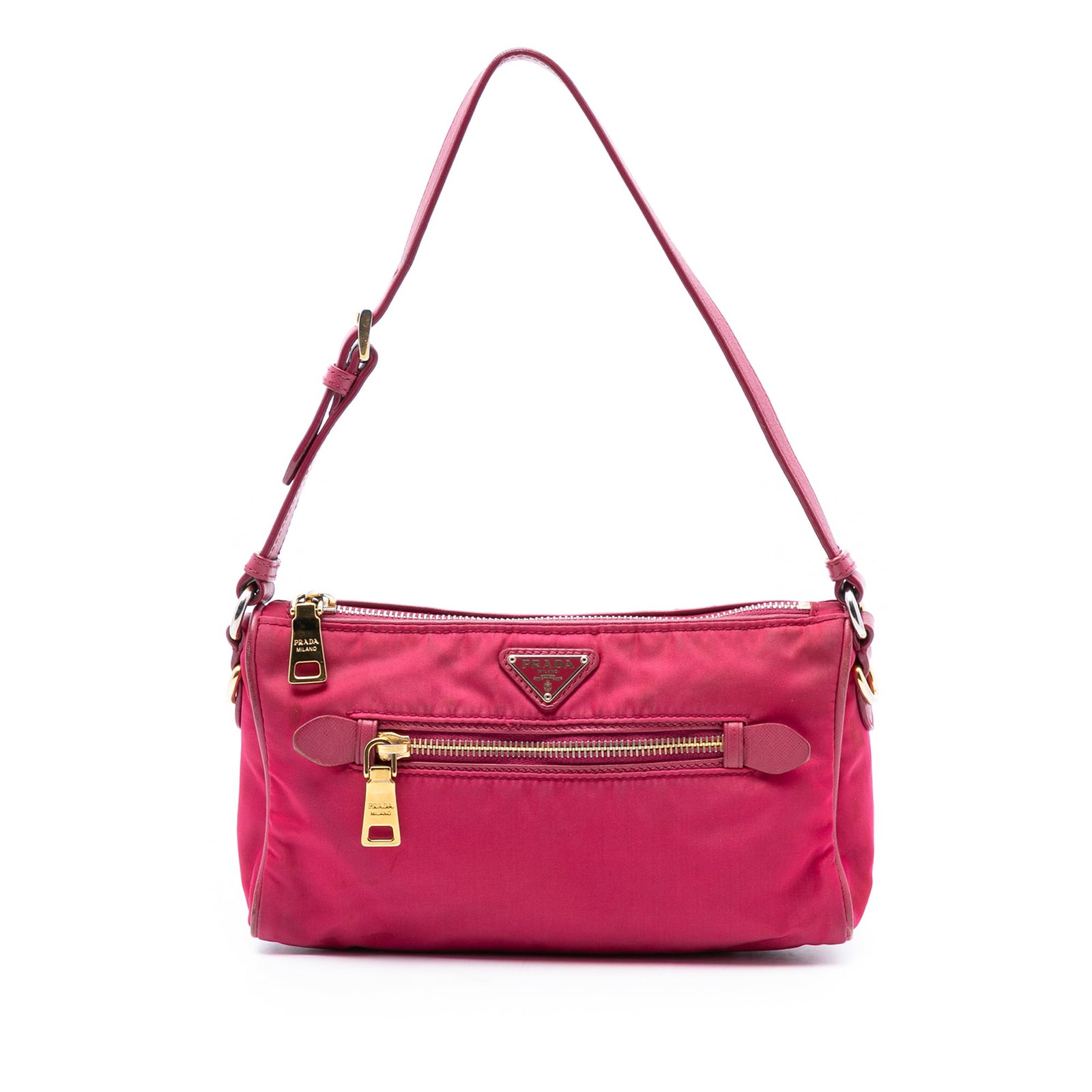 Pink Prada Tessuto Nylon Shoulder Purse with Leather Accents (1 of 6)