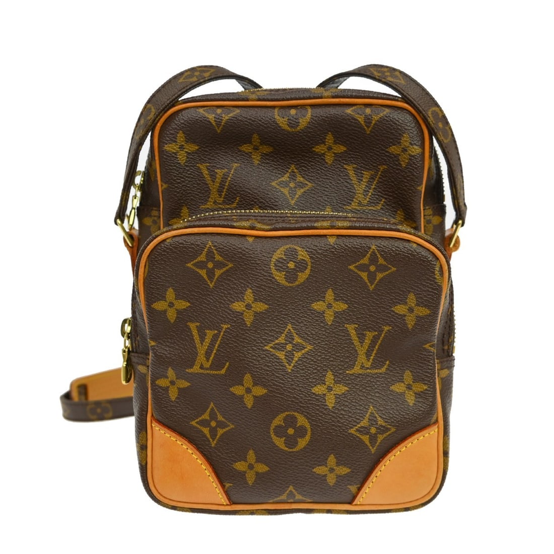 Louis Vuitton Amazone Monogram Crossbody Bag M45236 AR0042: Louis Vuitton Amazone Monogram Crossbody Bag M45236 AR0042 Vintage Louis Vuitton Amazon crossbody shoulder bag in brown Monogram canvas and leather. This unisex bag features a zip closure, adjustable 