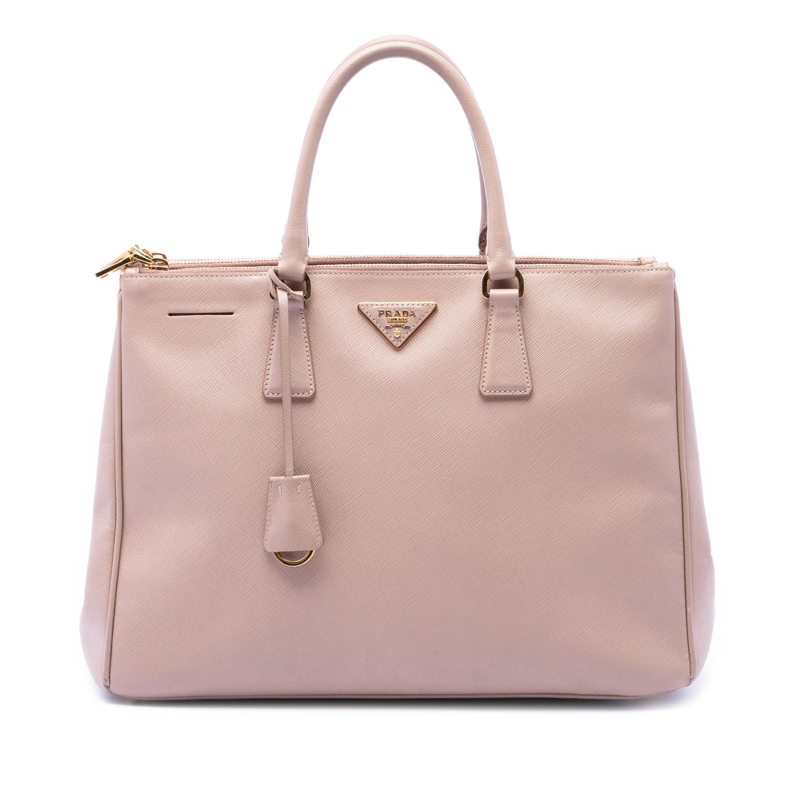Prada Galleria Double Zip Satchel Large Saffiano Lux Leather: Prada Galleria Double Zip Satchel Large Saffiano Lux Leather Prada Large Saffiano Lux Galleria Double Zip Satchel in brown saffiano leather. This satchel features rolled leather handles, an open top w