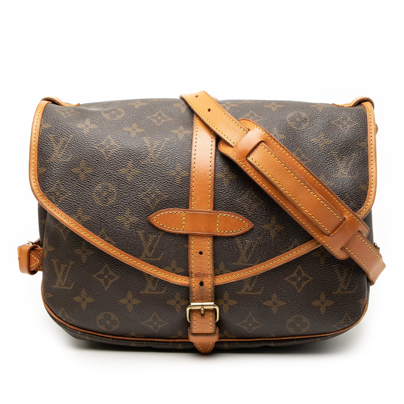 Louis Vuitton Saumur 30 Shoulder Bag Monogram Canvas with Leather Trim: Louis Vuitton Saumur 30 Shoulder Bag Monogram Canvas with Leather Trim The Louis Vuitton Monogram Saumur 30 features a signature monogram canvas body with vachetta leather trim and an adjustable flat 