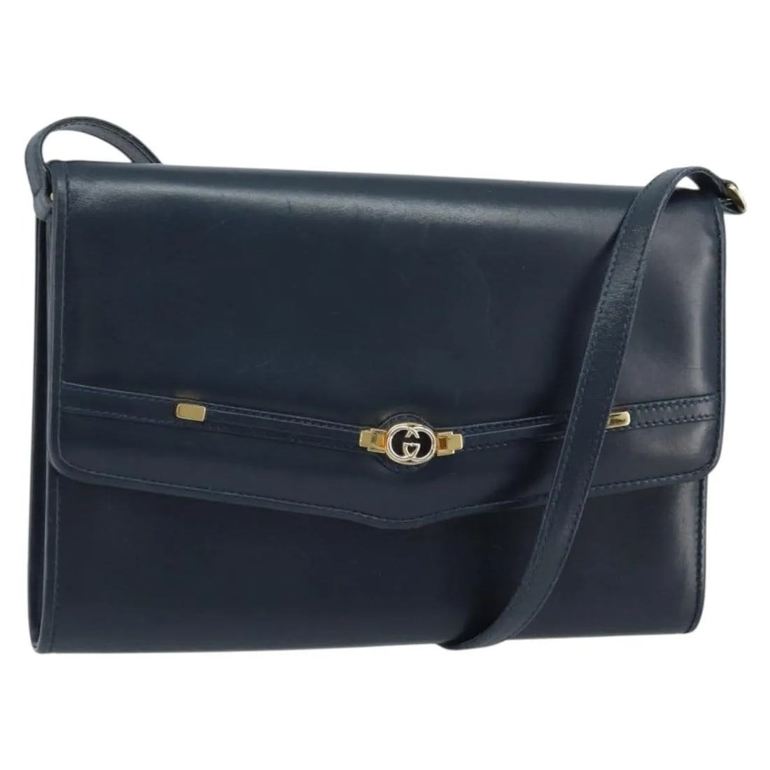 Gucci Vintage Interlocking G Flap Navy Leather Handbag: Gucci Vintage Interlocking G Flap Navy Leather Handbag Vintage Gucci Interlocking G Flap bag in navy leather. This women's bag features the classic flap design and remains in good vintage condition wi