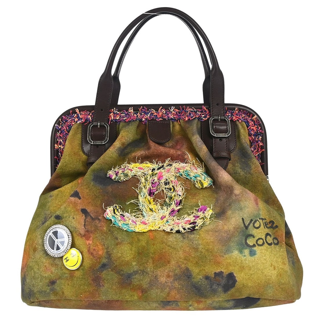 CHANEL Graffiti On The Pavement Canvas Tote in Khaki Green: CHANEL Graffiti On The Pavement Canvas Tote in Khaki Green Chanel Graffiti On The Pavement tote handbag in khaki green canvas. This medium tote is made in Italy with a canvas exterior and lining, and 