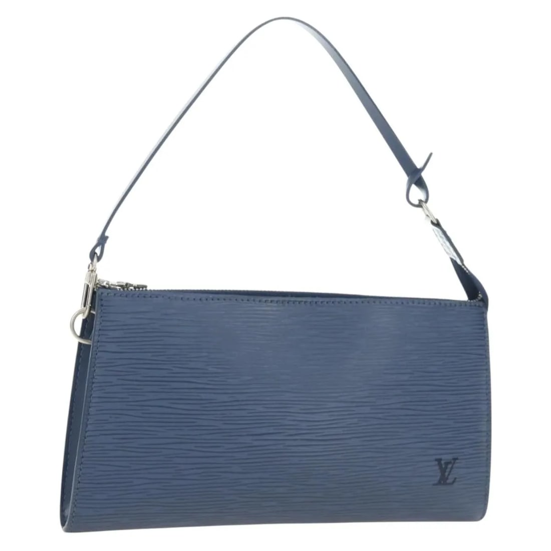Louis Vuitton Pochette Accessoires NM Blue Leather Handbag: Louis Vuitton Pochette Accessoires NM Blue Leather Handbag Louis Vuitton Pochette Accessoires NM in blue leather. This women's bag is made in France and is in good condition, with scuffs and stains on