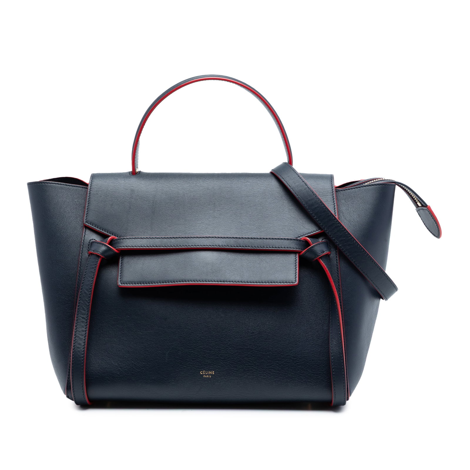 Celine blue leather mini belt bag: Celine blue leather mini belt bag This Celine Mini Smooth Calfskin Belt Bag is crafted from high-quality leather in a blue color. It features a flat leather top handle, a detachable flat leather strap