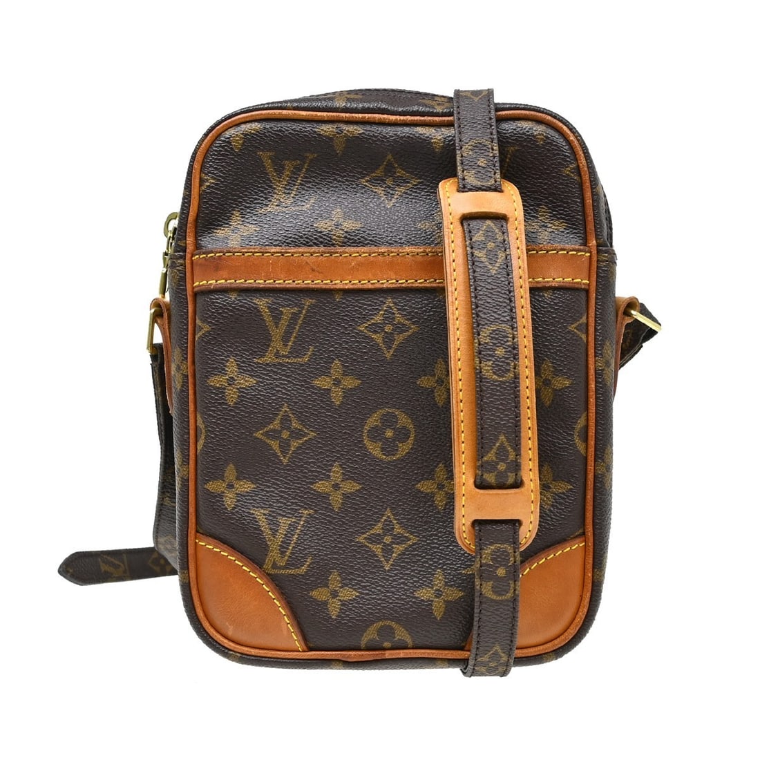Louis Vuitton Danube Monogram Canvas Crossbody Bag M45266 AR0050: Louis Vuitton Danube Monogram Canvas Crossbody Bag M45266 AR0050 Vintage Louis Vuitton Danube shoulder bag in brown Monogram canvas with leather trim. This medium crossbody style features a zip closur