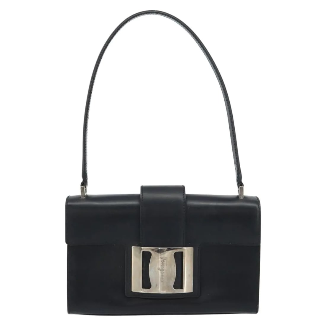 Salvatore Ferragamo Vala black leather handbag 21cm x 13cm x 6cm: Salvatore Ferragamo Vala black leather handbag 21cm x 13cm x 6cm The Salvatore Ferragamo Vala handbag is crafted from black leather and designed for women. It features a compact silhouette with metal 