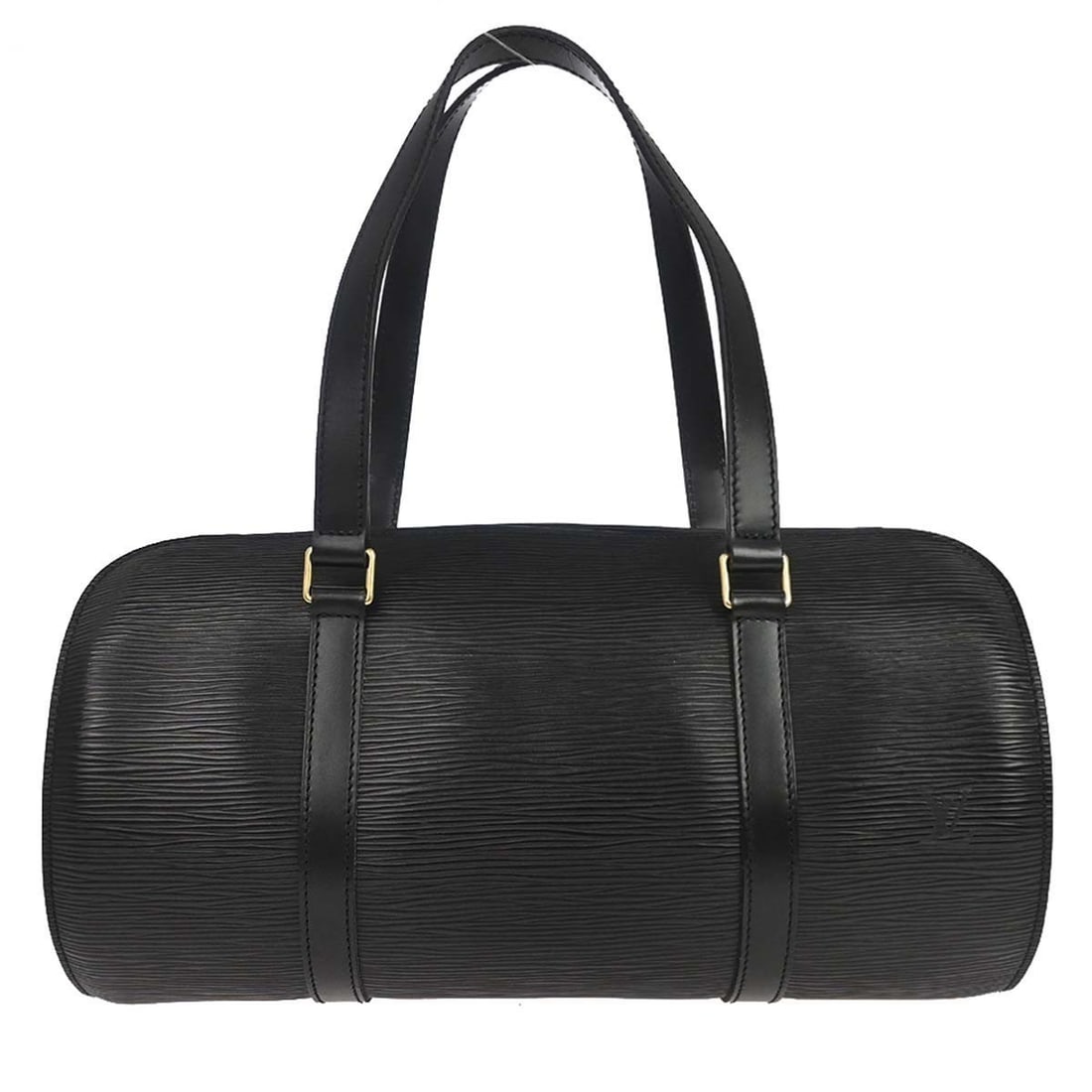Louis Vuitton Soufflot Epi Leather Handbag Black M52862: Louis Vuitton Soufflot Epi Leather Handbag Black M52862 Vintage Louis Vuitton Soufflot handbag in black Epi leather. This women's medium handbag features double handles, a black lining, and one interi