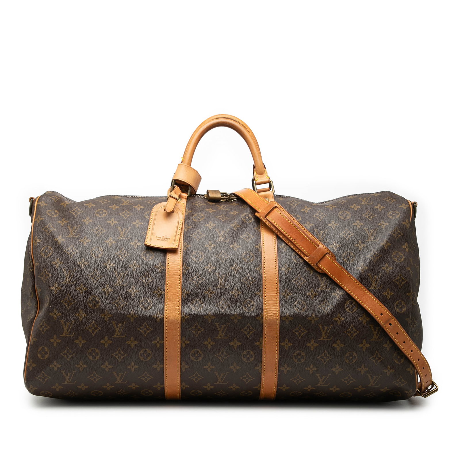 Louis Vuitton Keepall Bandouliere 60 Monogram Canvas Travel Bag with Strap: Louis Vuitton Keepall Bandouliere 60 Monogram Canvas Travel Bag with Strap The Louis Vuitton Monogram Keepall Bandouliere 60 is a spacious travel bag crafted from signature monogram canvas with rolled