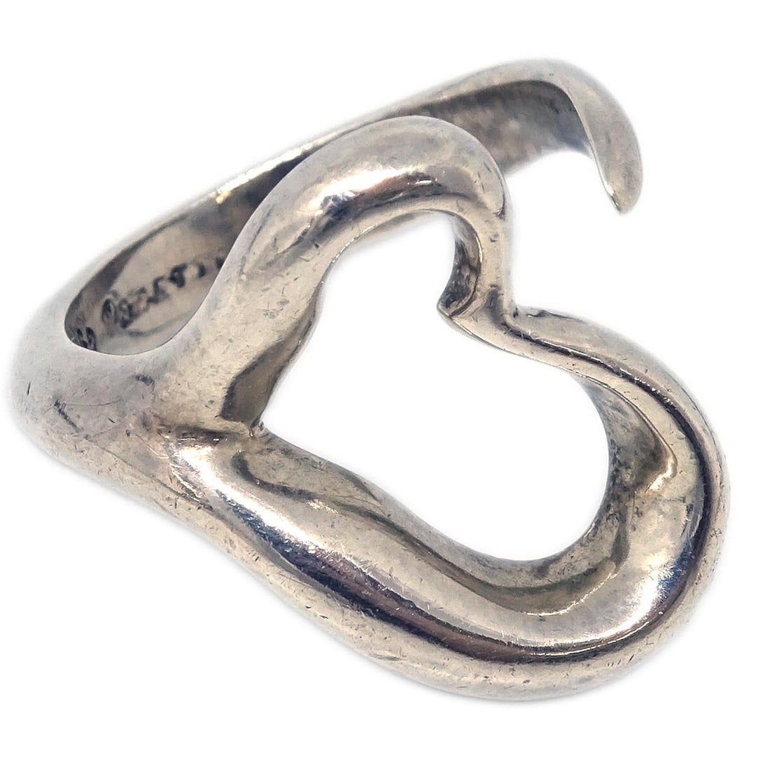 Tiffany Co Elsa Peretti Open Heart Sterling Silver Ring Size 51: Tiffany Co Elsa Peretti Open Heart Sterling Silver Ring Size 51 Vintage Tiffany & Co. Open Heart ring by Peretti in sterling silver. This ring features a round form with no main stone and shows scuffs