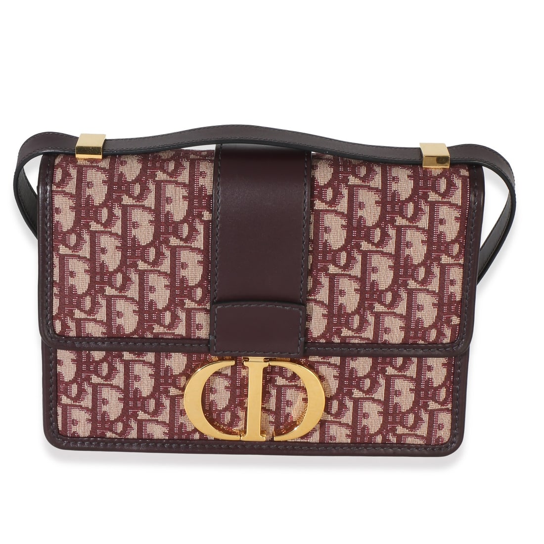 Christian Dior 30 Montaigne Burgundy Canvas Flap Bag: Christian Dior 30 Montaigne Burgundy Canvas Flap Bag This Christian Dior Burgundy Oblique 30 Montaigne Flap shoulder bag features a striking red canvas exterior with gold-tone hardware and a black fab