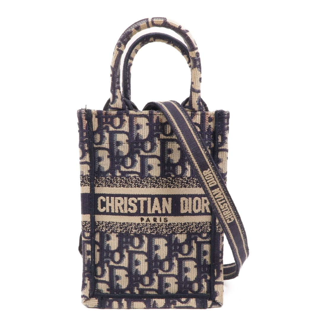 Dior CD Book Tote Vertical Mini Canvas 2 Way Shoulder Bag Blue: Dior CD Book Tote Vertical Mini Canvas 2 Way Shoulder Bag Blue Christian Dior CD Book Tote Vertical Mini 2-way shoulder bag in blue canvas. Made in France, this women's bag shows reasonable wear and t