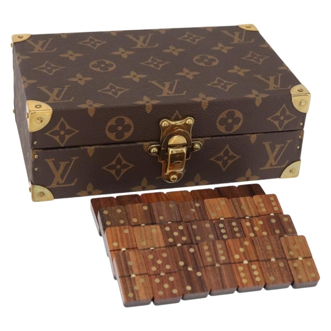 LOUIS VUITTON Monogram Domino Set with Dust Bag and Box: LOUIS VUITTON Monogram Domino Set with Dust Bag and Box This exquisite Louis Vuitton Monogram Coffret Domino Set is a stylish and luxurious addition for any game lover. Crafted from premium Monogram C