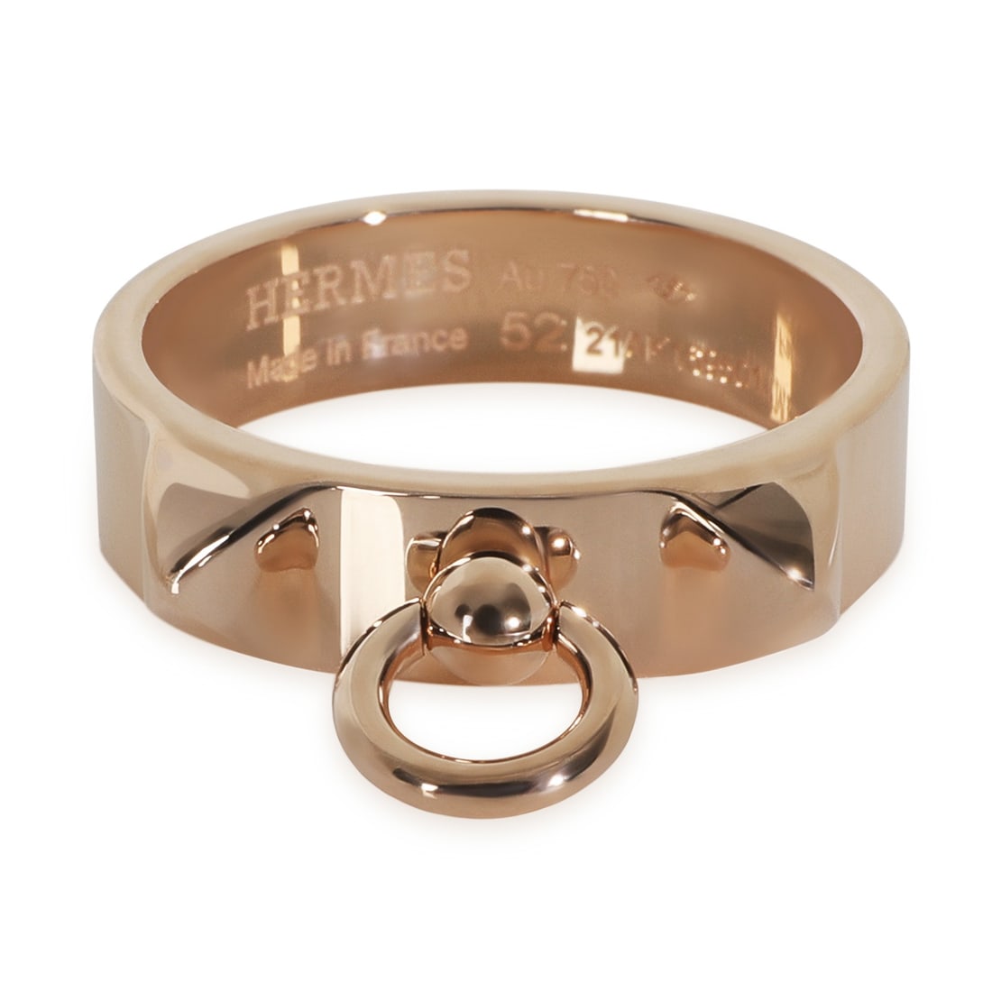 Hermes 18k Rose Gold Small Model Collier de Chien Ring with Box: Hermes 18k Rose Gold Small Model Collier de Chien Ring with Box This exquisite Hermes Small Model Collier de Chien Ring in rose gold is a striking accessory that combines elegance and style. Crafted f
