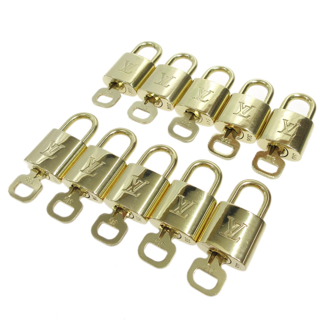 10 Piece Gold Tone Padlock and Key Set Louis Vuitton Bag Charms (1 of 1)