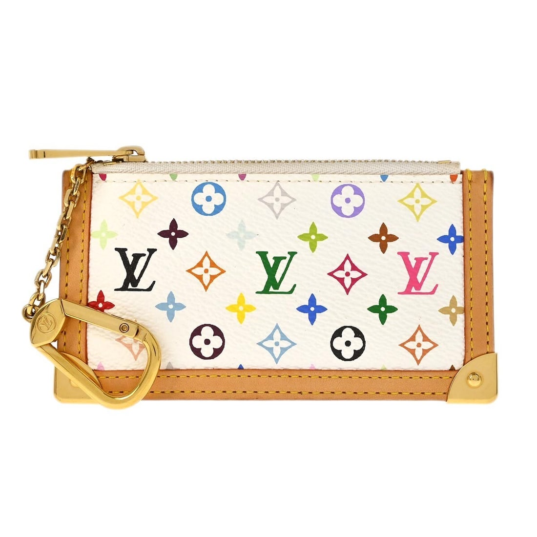 Louis Vuitton Pochette Cles Multicolor Canvas Coin Purse M92655: Louis Vuitton Pochette Cles Multicolor Canvas Coin Purse M92655 Louis Vuitton Pochette Cles coin purse in white Monogram Multicolor canvas with leather trim. This women's accessory is made in Spain an