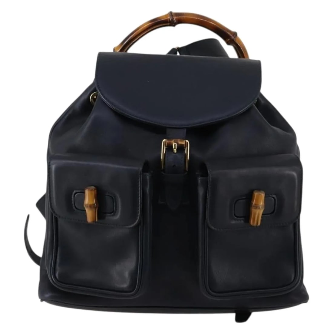 Gucci Vintage Bamboo navy leather backpack Italy (1 of 18)