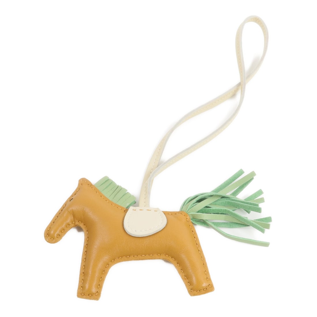 Hermes Rodeo PM Milo Leather Charm Sesame Criquet Craie: Hermes Rodeo PM Milo Leather Charm Sesame Criquet Craie This HERMES Rodeo PM Charm is crafted from high-quality lambskin leather in a combination of sesame (brown), criquet (green), and craie (white) 