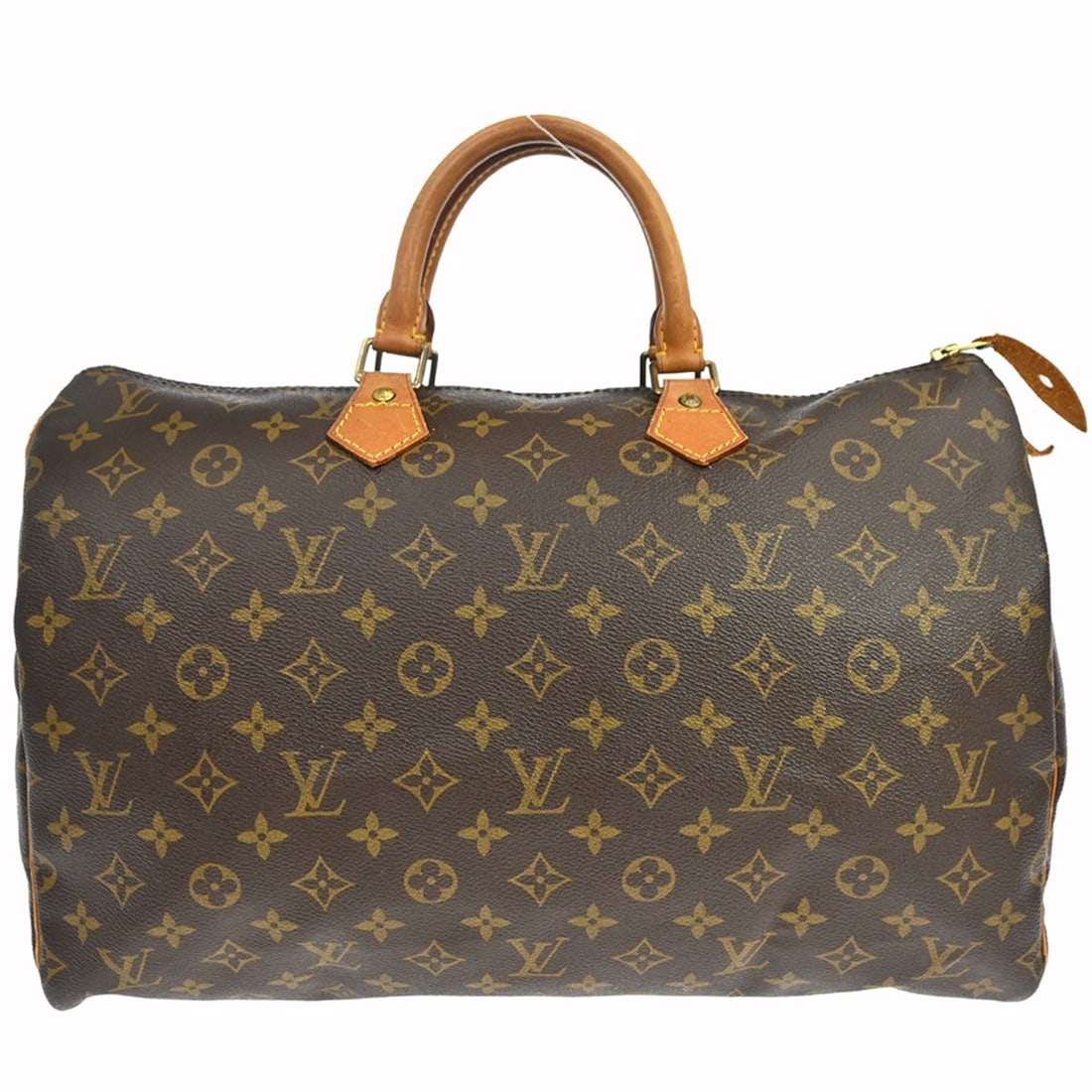 Louis Vuitton Speedy 40 Monogram Canvas Large Duffle Bag M41522: Louis Vuitton Speedy 40 Monogram Canvas Large Duffle Bag M41522 Vintage Louis Vuitton Speedy 40 duffle handbag in brown Monogram canvas with leather trim and double handles. This zip-top handbag featu